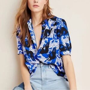 Anthropologie × Emily Isabella Robina Big Cat Novelty Popover Top Panther